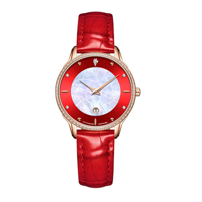 As senhoras impermeáveis do relógio 3ATM de Pin Buckle Diamond Bezel Leather vestem relógios com diamantes