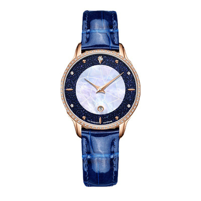As senhoras impermeáveis do relógio 3ATM de Pin Buckle Diamond Bezel Leather vestem relógios com diamantes