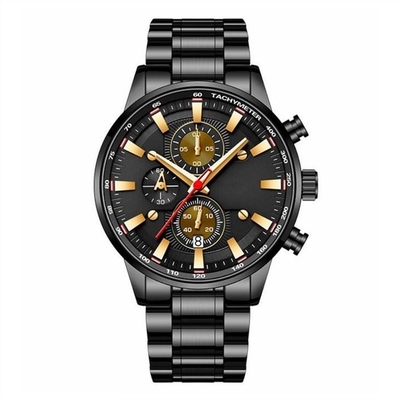 Relógio impermeável Multifunction dos homens da fita de aço dos relógios 30m de S de Sapphire Glass Mirror Men '