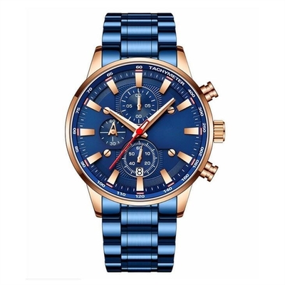 Relógio impermeável Multifunction dos homens da fita de aço dos relógios 30m de S de Sapphire Glass Mirror Men '