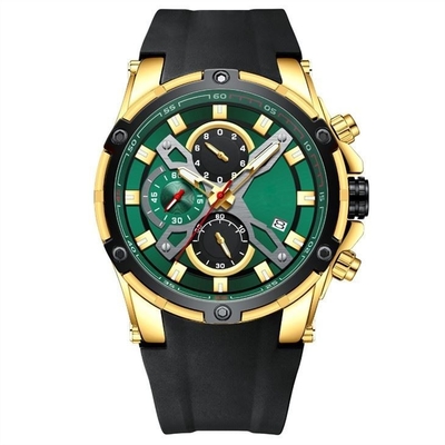 Relógios esportivos de liga de quartzo masculinos casuais multifuncionais Chrono Silicone 3ATM