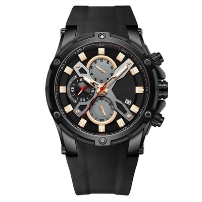 Relógios esportivos de liga de quartzo masculinos casuais multifuncionais Chrono Silicone 3ATM