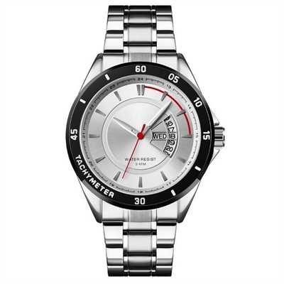 Luxo de aço inoxidável dos homens do bracelete do relógio de pulso 220mm de quartzo do calendário