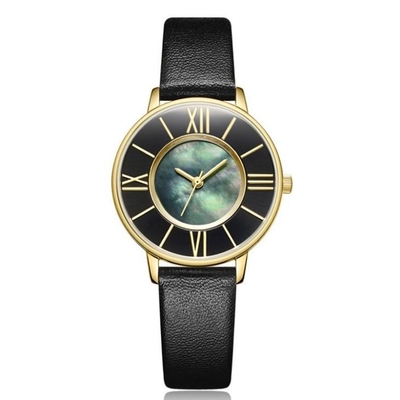 Correia de couro Shell Dial do relógio de Pin Buckle Women Quartz Wrist