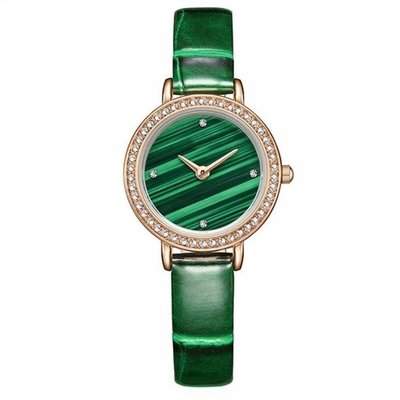 Malaquite genuína de Diamond Quartz Watch Green Ladies da moldura das mulheres