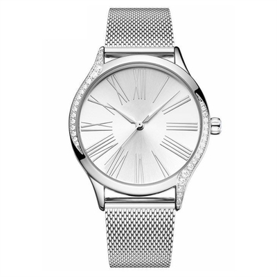 Relógio de aço inoxidável Diamond Casual Watches do quartzo das mulheres de aço contínuas da curvatura