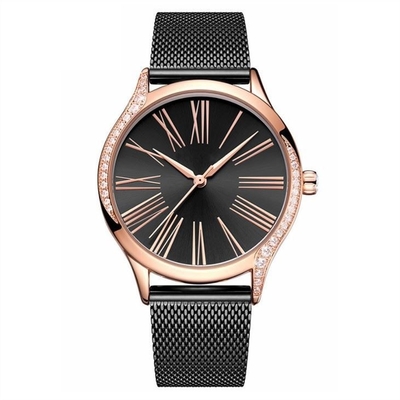 Relógio de aço inoxidável Diamond Casual Watches do quartzo das mulheres de aço contínuas da curvatura