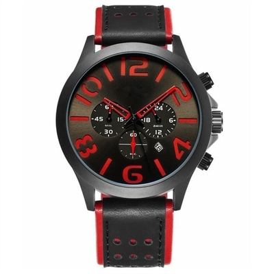Relógios do cronógrafo dos homens da correia de couro do relógio de Pin Buckle Triple Date Calendar