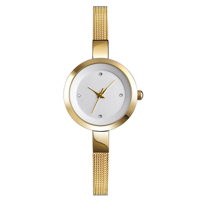 Relógio feminino com pulseira de aço inoxidável à prova d'água e mostrador de vidro reforçado com minerais