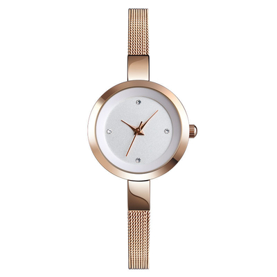 Relógio feminino com pulseira de aço inoxidável à prova d'água e mostrador de vidro reforçado com minerais