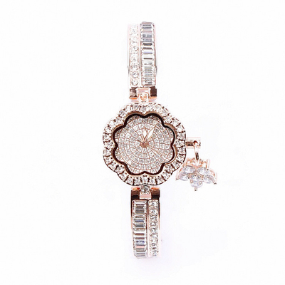 Bracelete completo da temperamento da forma do cristal de rocha do relógio de pulso de quartzo das mulheres do seletor da pétala