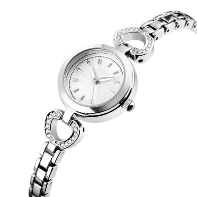 Relógio de pulso de aço inoxidável de moedura fino Diamond Encrusted Dial de quartzo