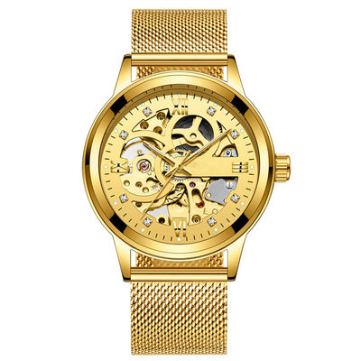Relógios luxuosos do homem da liga do negócio da luz transparente de Diamond Mechanical Watch