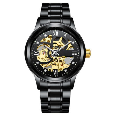 Relógios luxuosos do homem da liga do negócio da luz transparente de Diamond Mechanical Watch