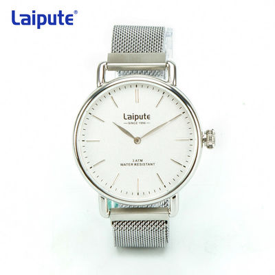 OEM Mesh Bracelet Watch de aço inoxidável, cara branca do relógio de aço inoxidável dos homens