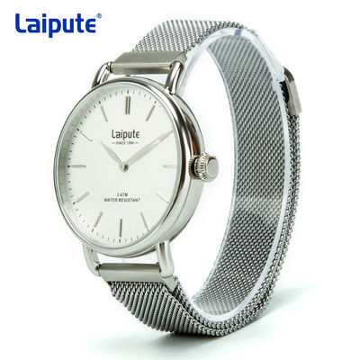 OEM Mesh Bracelet Watch de aço inoxidável, cara branca do relógio de aço inoxidável dos homens