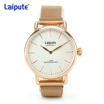 Relógio de pulso Laipute de Rose Gold Stainless Steel Quartz opaco