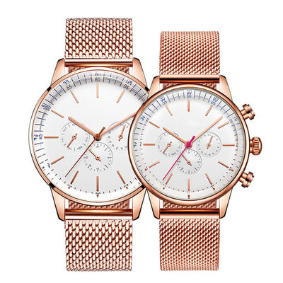 Relógio impermeável de quartzo dos pares 3ATM, seletor Rose Gold Couple Watch de 12mm