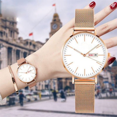 Relógio 3BAR 3Needles Waterresistant de Rose Gold Women Quartz Wrist