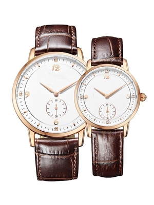 Relógio Diamond Quartz Watch genuíno dos pares de quartzo da faixa do couro de Brown