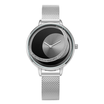 relógios de pulso Diamond Encrusted Mesh Strap Watch de couro da bateria de quartzo da correia de 14mm