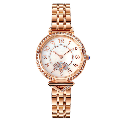 Fita de aço da lua da estrela de Diamond Ladies Quartz Watch Dia 26.5mm do seletor do vintage