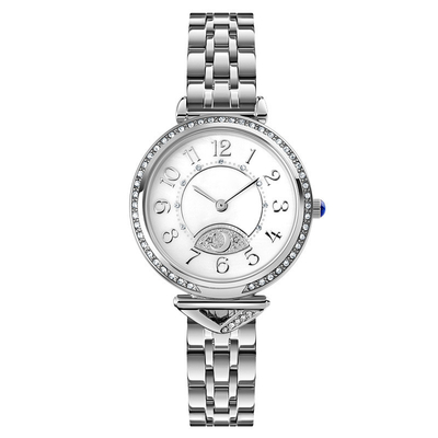 Fita de aço da lua da estrela de Diamond Ladies Quartz Watch Dia 26.5mm do seletor do vintage