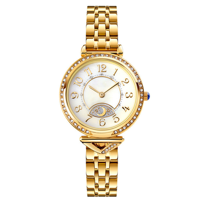 Fita de aço da lua da estrela de Diamond Ladies Quartz Watch Dia 26.5mm do seletor do vintage
