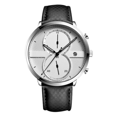 Relógio de pulso 43mm Dia Minimalist Chronograph de quartzo da liga da correia de couro
