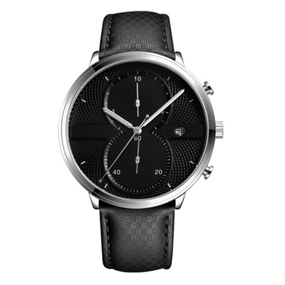 Relógio de pulso 43mm Dia Minimalist Chronograph de quartzo da liga da correia de couro