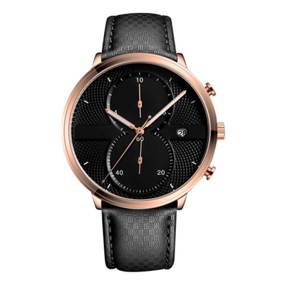Relógio de pulso 43mm Dia Minimalist Chronograph de quartzo da liga da correia de couro