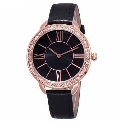 couro 2035 do movimento de Diamond Quartz Watch do seletor de 9.8mm Encrusted
