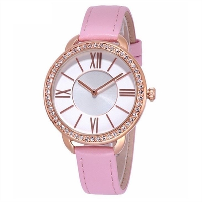 couro 2035 do movimento de Diamond Quartz Watch do seletor de 9.8mm Encrusted