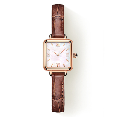 A forma quadrada Roman Watch Slim Belt das mulheres de couro pequenas do relógio de Brown
